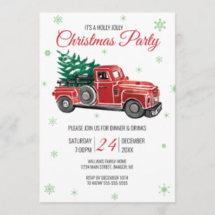 Vintage Red Truck Holly Jolly Christmas Party Invitation