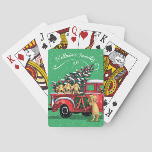 Vintage Red Truck Labrador Retriever Dogs Monogram Playing Cards