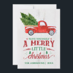 Vintage Red Truck Merry Christmas Card<br><div class="desc">Vintage red Christmas truck with falling snow and holiday greeting. Personalize with your family name and message text.</div>