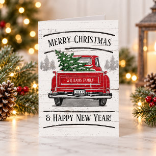 Vintage Red Truck Merry Christmas Family Photo Holiday Card