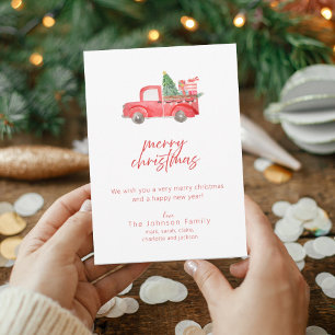 Vintage Red Truck Merry Christmas Holiday Card