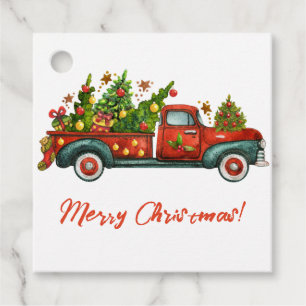 Vintage Red Truck Merry Christmas Tree Greeting Favour Tags