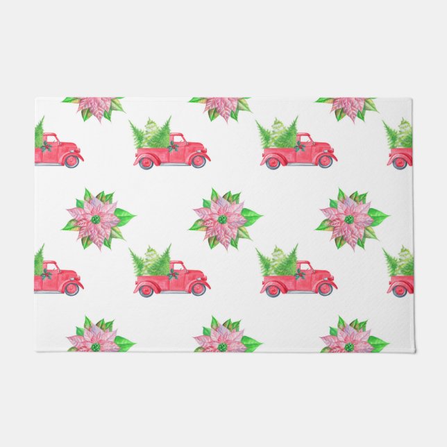 Vintage Red Truck & Poinsettias  Doormat (Front)
