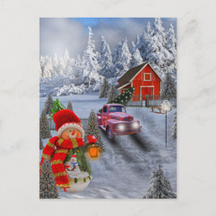 Vintage Red Truck Postcard