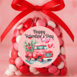 Vintage Red Truck Red Heart Valentine's Day Classic Round Sticker<br><div class="desc">Valentine's Day sticker with an old vintage red truck surrounded by red hearts.  Text says,  "Happy Valentine's Day". Perfect for sealing envelopes or treat bags.</div>