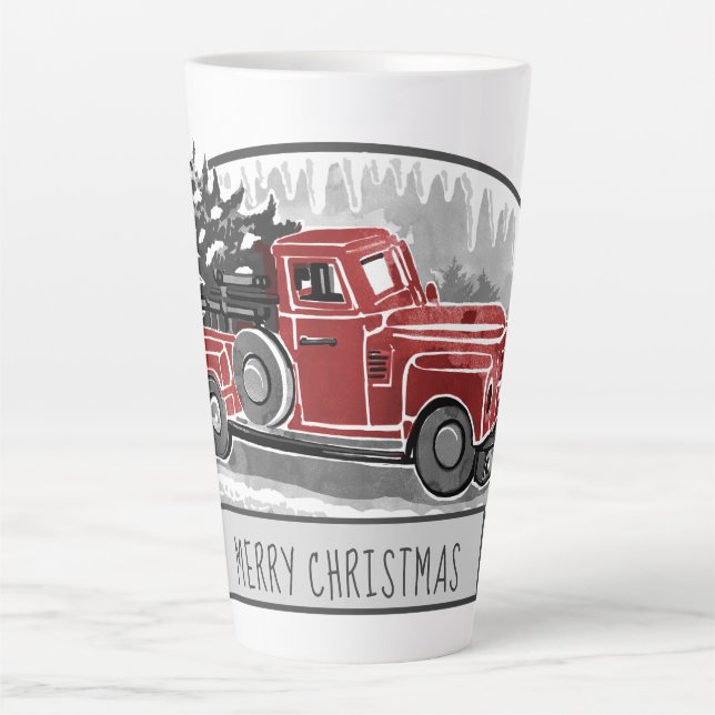 Vintage Red Truck Retro Merry Christmas Latte Mug (Front)