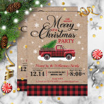 Vintage Red Truck Rustic Country Christmas Party Invitation<br><div class="desc">Personalize all the details on these fun,  rustic country Christmas party invitations for your upcoming celebration. This design features a classic red and black buffalo check background with a faux kraft paper layer,  a vintage watercolor red pick up truck with a Christmas tree,  and snowflakes.</div>