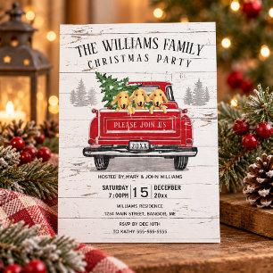 Vintage Red Truck Rustic Dog Christmas Party Invitation