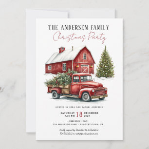 Vintage Red Truck Rustic Family Christmas Party Invitation