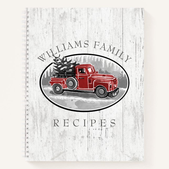 Vintage Red Truck Rustic Wood Family Recipe Notebook (Front)