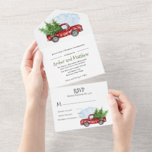 Vintage Red Truck Snow Christmas Wedding  All In O One Invitation