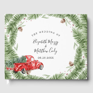 Vintage Red Truck Snow Christmas Wedding  Guest Bo Book