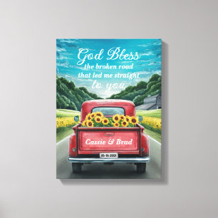 Vintage Red Truck Sunflowers Romantic Anniversary Canvas Print