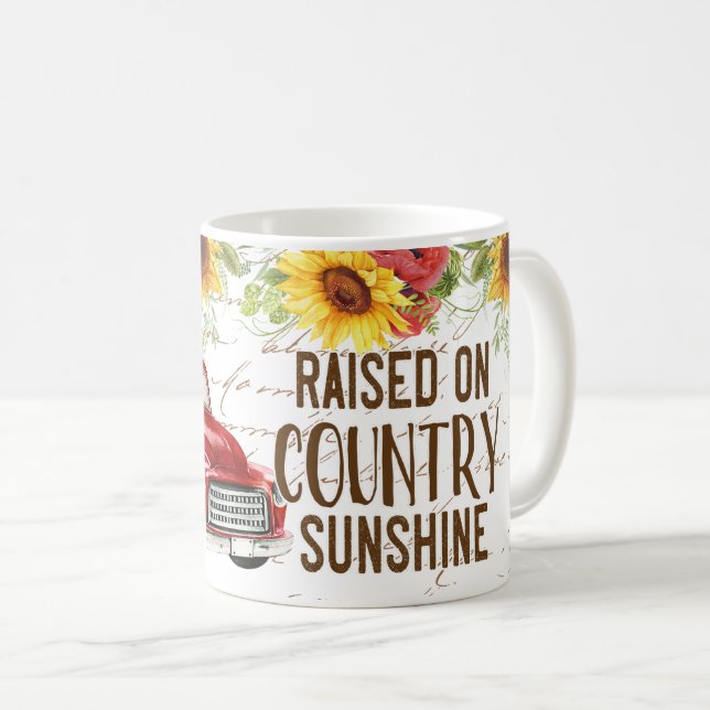 Vintage Red Truck Surrounded By Sunflowers  Coffee Mug (Front Right)