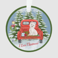 Vintage Red Truck Westie Snow Trees Family Name 