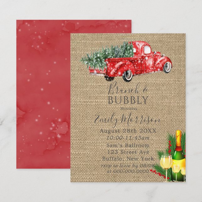 Vintage Red Truck Wine Brunch & Bubbly Invites (Front/Back)