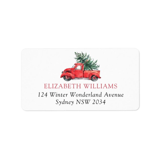 Vintage Red Truck with Christmas Fern Tree Label (Front)