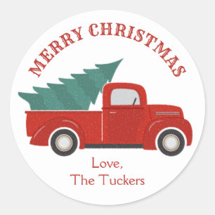 Vintage Red Truck with Christmas Tree Classic Round Sticker