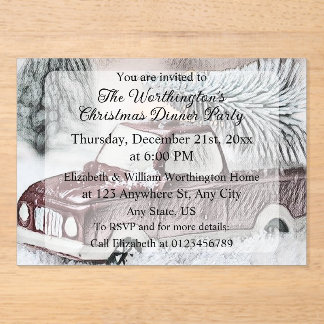 Vintage Red Truck with Christmas Tree drawing Acrylic Invitations