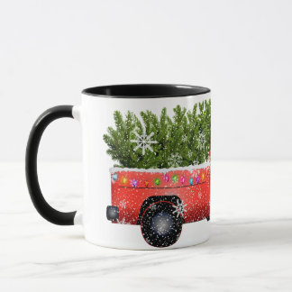Vintage Red Truck with Christmas Tree drawing  Mug