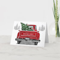 Vintage Red Truck with Christmas Tree Family Name