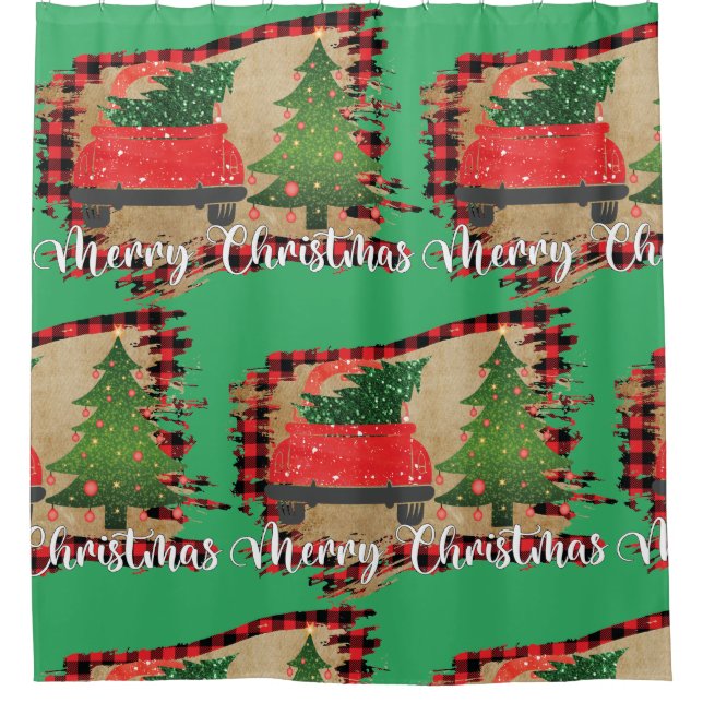 Vintage Red Truck with Christmas Tree Pattern (Front)
