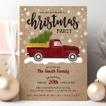 Vintage Red Truck With Christmas Tree Retro Party Invitation<br><div class="desc">Invite your guests to a festive holiday gathering with this charming vintage-inspired party invitation featuring a classic red truck carrying a Christmas tree. The rustic kraft paper background and playful snowflake accents add a nostalgic touch, perfect for celebrating the season. Customize with your event details to create a personalized invitation...</div>