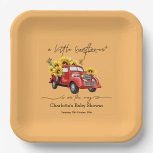 Vintage Red Truck with Sunflowers Baby Shower Paper Plate