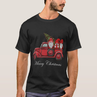 Vintage Red Truck With Three Gnomes Merry Christma T-Shirt