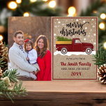 Vintage Red Truck With Tree Christmas Photo Holiday Card<br><div class="desc">Spread holiday cheer with this personalized Christmas photo card featuring a charming vintage red truck carrying a Christmas tree. The rustic design, combined with festive snowflakes and a cozy holiday vibe, makes this card perfect for sharing your family’s warmest wishes. Easily swap in your own family photo and customize the...</div>