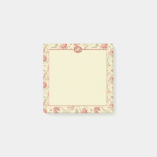 Vintage Red Tulips and Hydrangea Floral Monogram Post-it Notes
