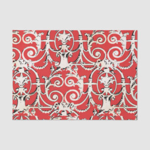 Vintage Red White Black Damask Decoupage Tissue Paper