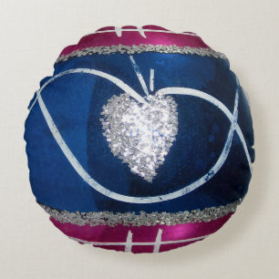 Vintage Red White Blue Antique Art Glass Christmas Round Pillow