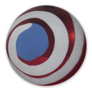 Vintage Red White Blue Glass Christmas Ball Swirl Ceramic Knob