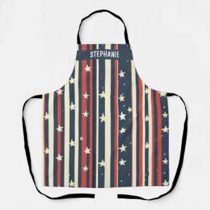 Vintage Red, White & Blue Stripes with Stars (2) Apron