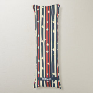 Vintage Red, White & Blue Stripes with Stars (2) Body Pillow