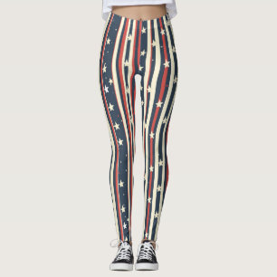 Vintage Red, White & Blue Stripes with Stars (2) Leggings