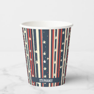 Vintage Red, White & Blue Stripes with Stars (2) Paper Cups