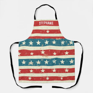 Vintage Red, White & Blue Stripes with Stars Apron