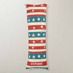 Vintage Red, White & Blue Stripes with Stars Body Pillow