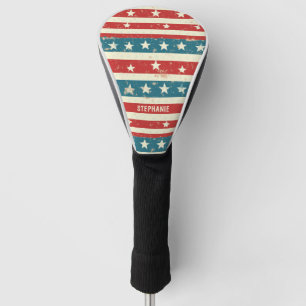 Vintage Red, White & Blue Stripes with Stars Golf Head Cover