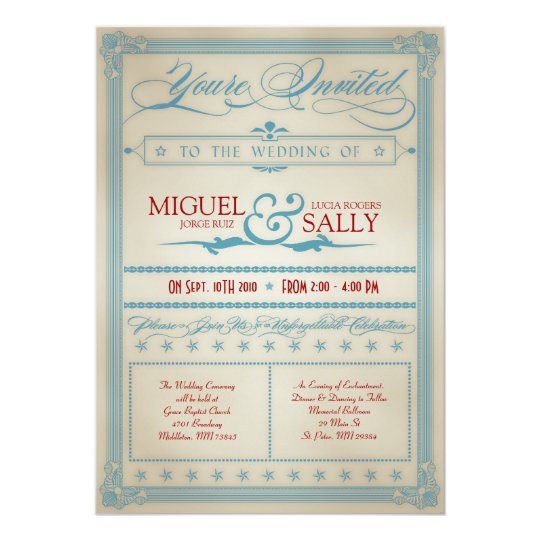 Vintage Red White & Blue Wedding Invitation