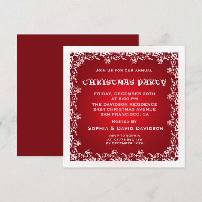 Vintage Red White Christmas Party Invitation (Devant / Derrière)