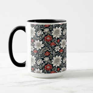 Vintage Red White Floral Botanical Aesthetic Mug