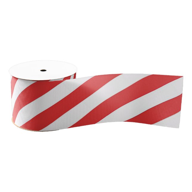 Vintage Red White Girly Stripes Pattern Grosgrain Ribbon (Spool)