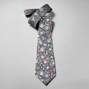 Vintage Red White Roses Watercolor Retro Pattern Tie