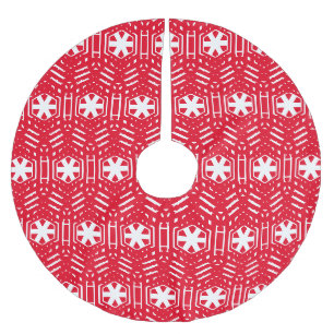Vintage red white snowflakes cute Christmas Brushed Polyester Tree Skirt