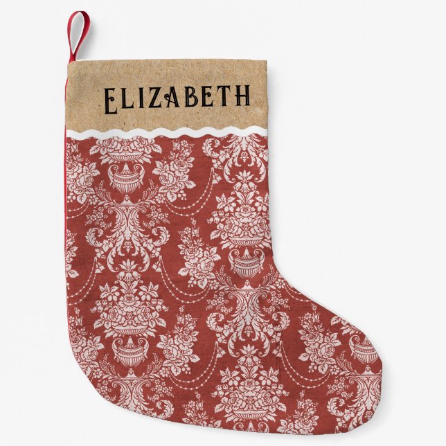 Vintage Red White Toile Christmas Small Christmas Stocking (Front)