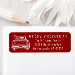 Vintage Red White Truck Merry Christmas Address<br><div class="desc">This Merry Christmas return address label features white line art of a  vintage truck carrying a Christmas tree on a red background with flecks of snow. Personalize with your name and address. Designed by artists ©Tim Coffey and Susan Coffey.</div>