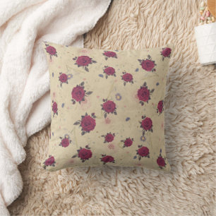 Vintage Red Wine Rose Throw Pillow
